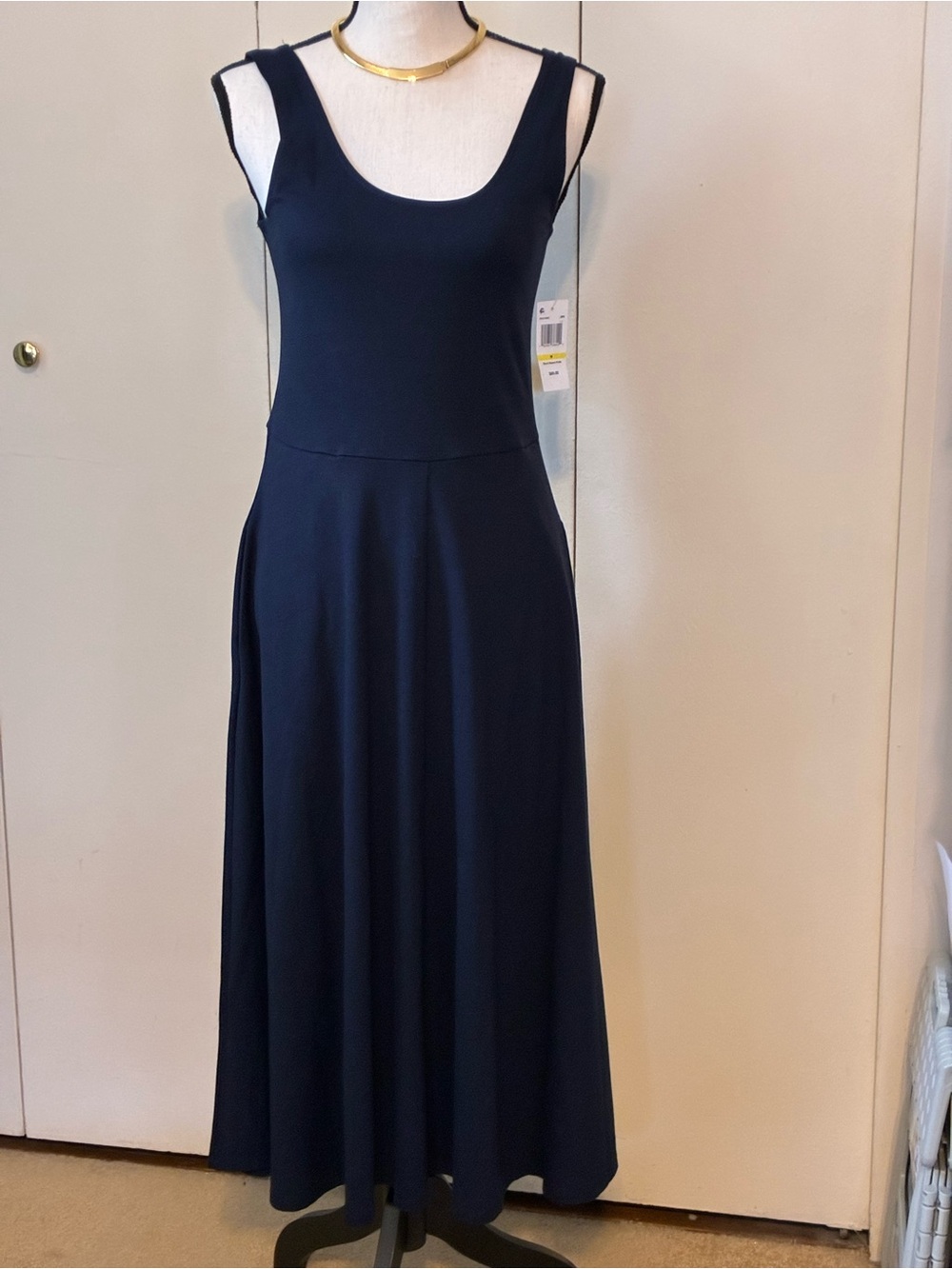 Sleeveless Navy Maxi Fit and Flare Dress
